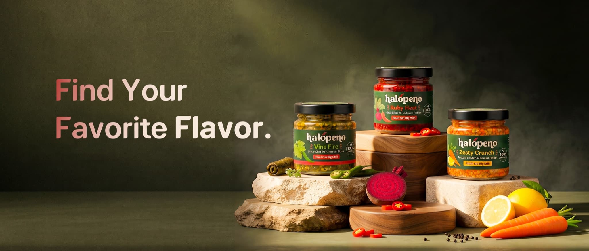 Halopeno jars with the message Find Your Favorite Flavor.