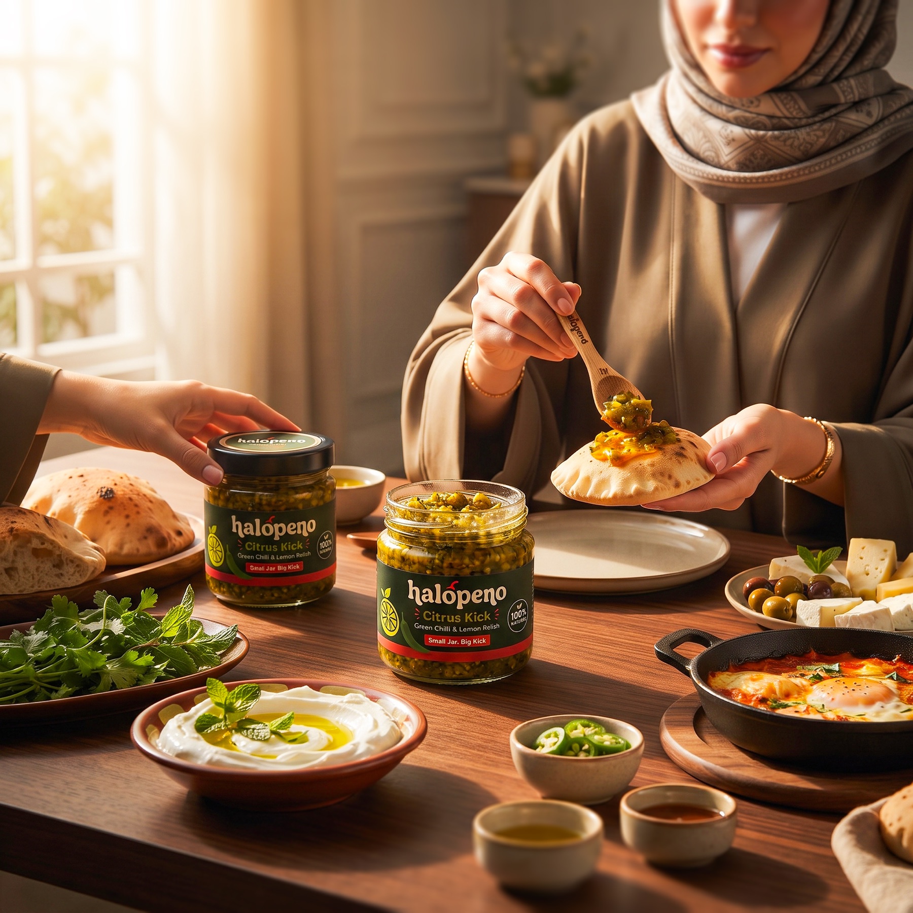 Halopeno Citrus Kick relish being served with warm bread and breakfast dishes